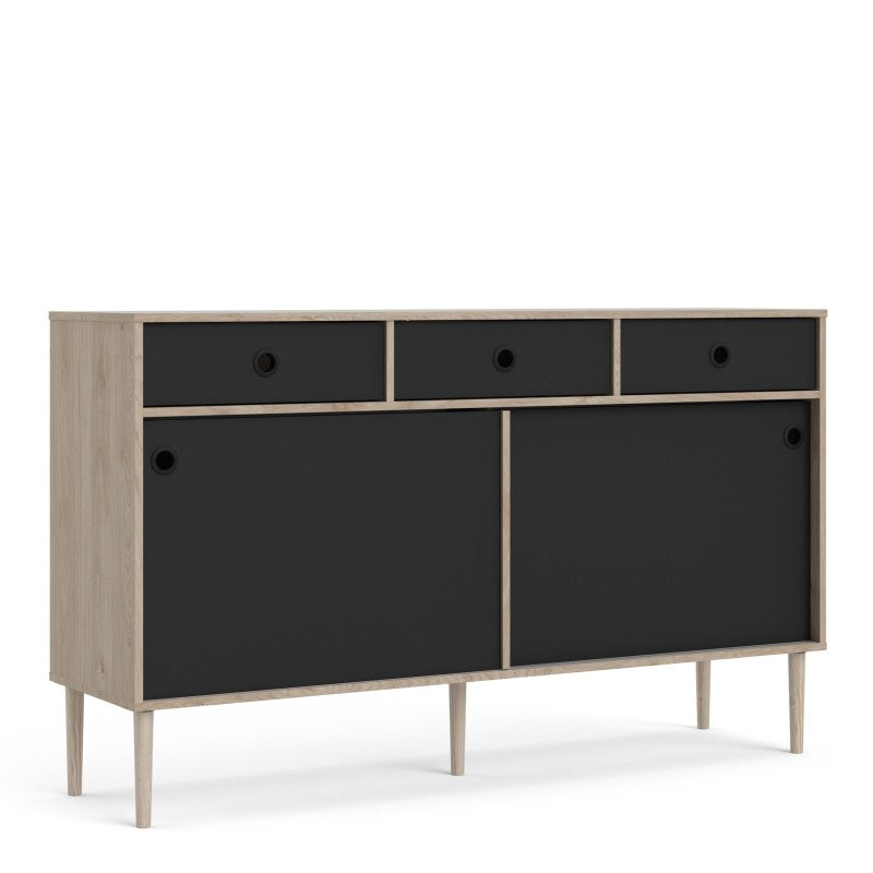 Rome Sideboard 2 Sliding doors + 3 drawers in Jackson Hickory Oak with Matt Black