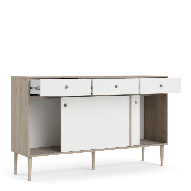 Rome Sideboard 2 Sliding doors + 3 drawers in Jackson Hickory Oak with Matt White