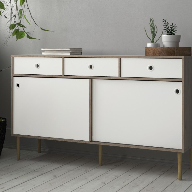 Rome Sideboard 2 Sliding doors + 3 drawers in Jackson Hickory Oak with Matt White