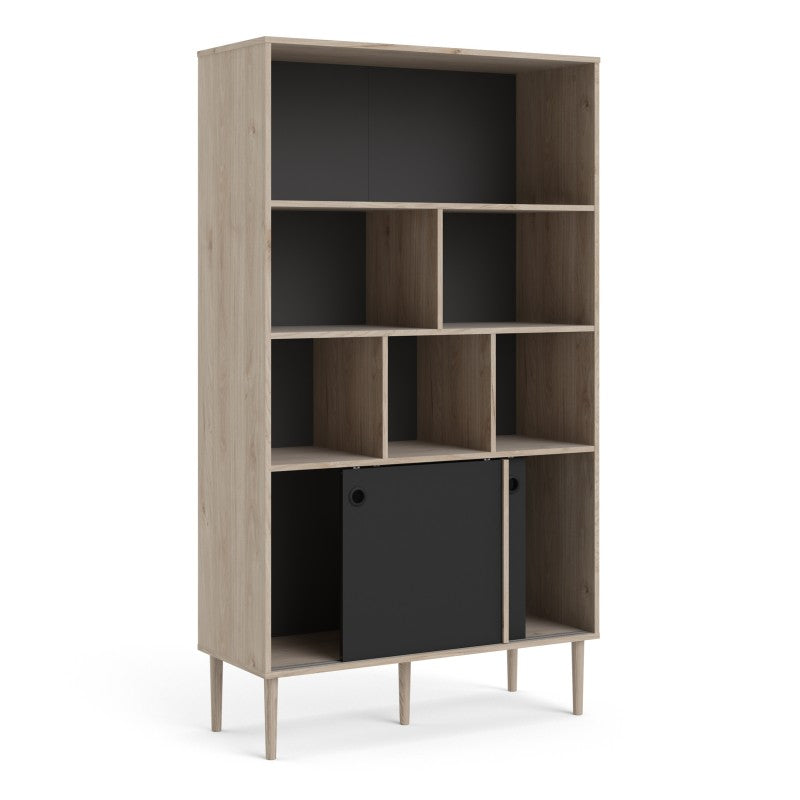 Rome Bookcase 2 sliding doors in Jackson Hickory Oak with Matt Black