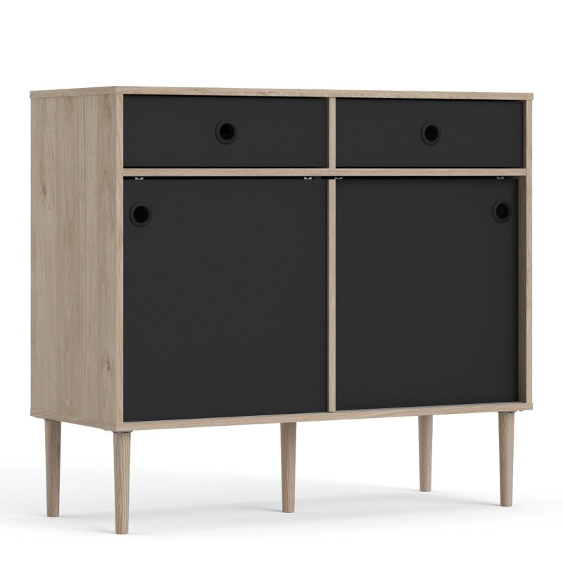 Rome Sideboard 2 Sliding doors + 2 drawers in Jackson Hickory Oak with Matt Black