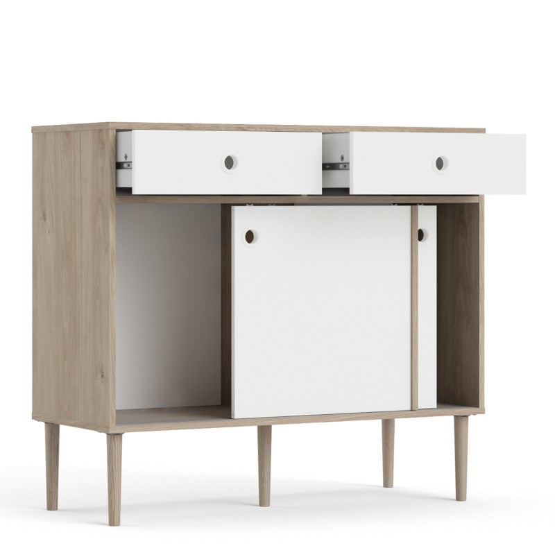 Rome Sideboard 2 Sliding doors + 2 drawers in Jackson Hickory Oak with Matt White