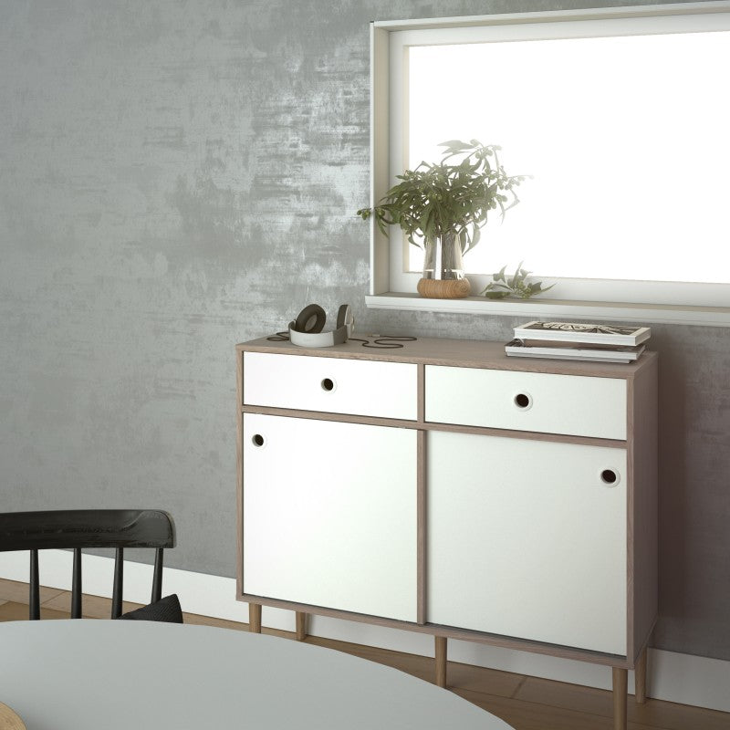 Rome Sideboard 2 Sliding doors + 2 drawers in Jackson Hickory Oak with Matt White