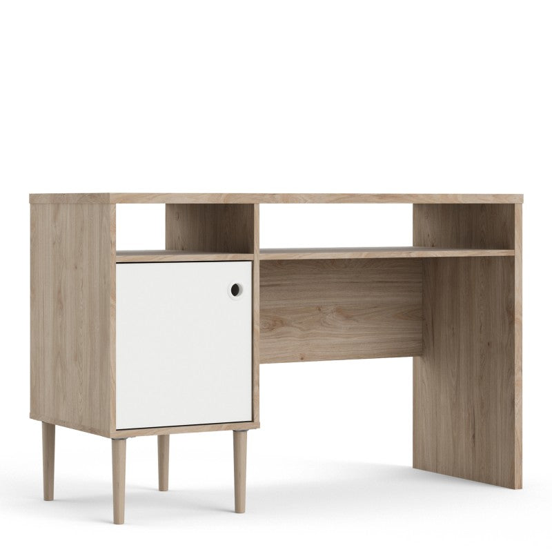 Rome Desk with 1 door in Jackson Hickory Oak with Matt White