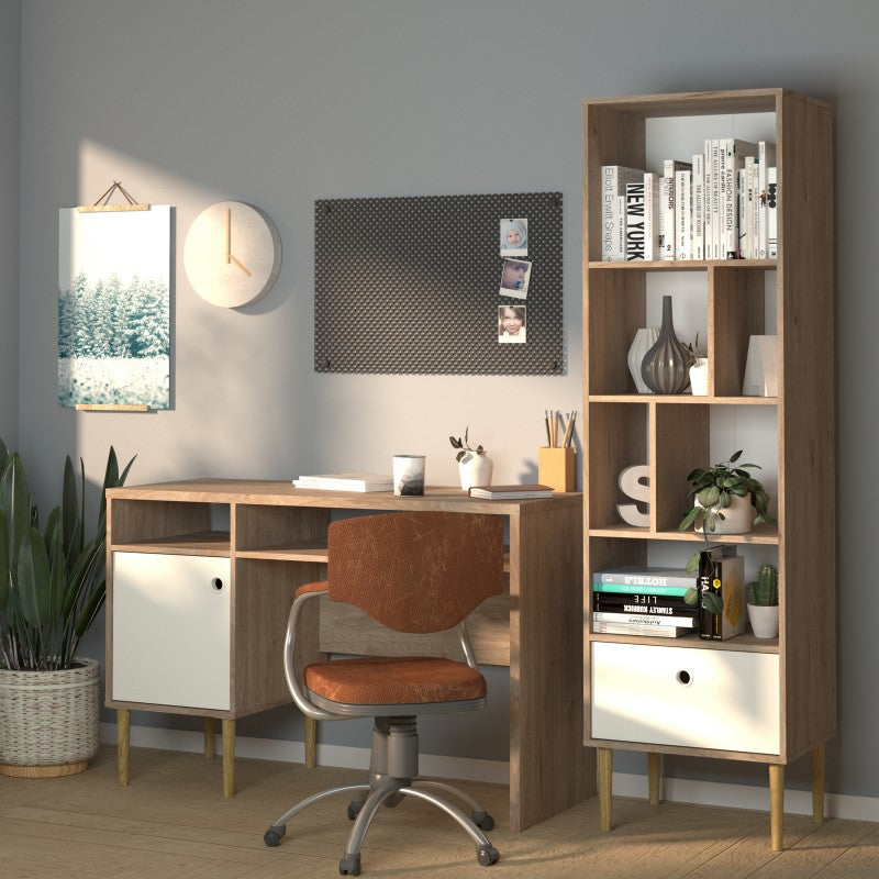 Rome Bookcase with 1 drawer in Jackson Hickory Oak with Matt White