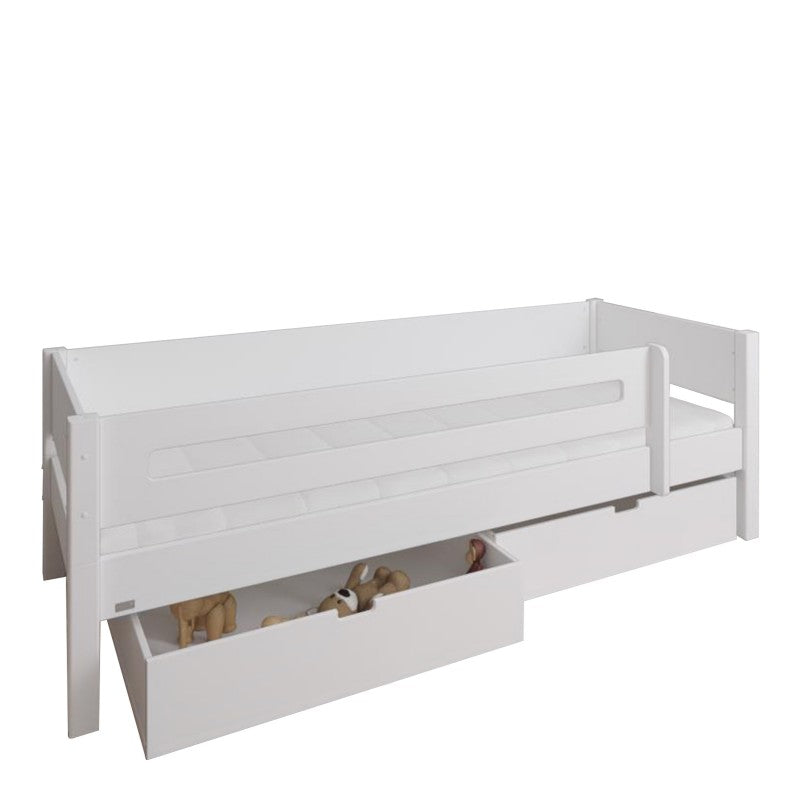 Manis-h White Day Bed with Safety Rail and 2 drawers in Snow White