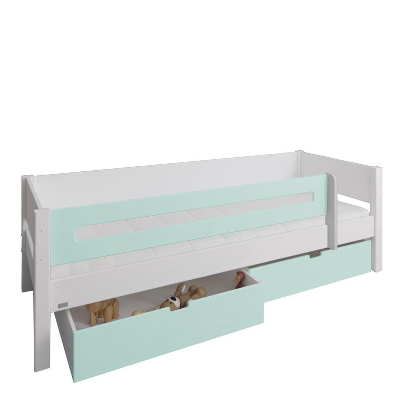 Manis-h White Day Bed with Safety Rail and 2 drawers in Azur Mint