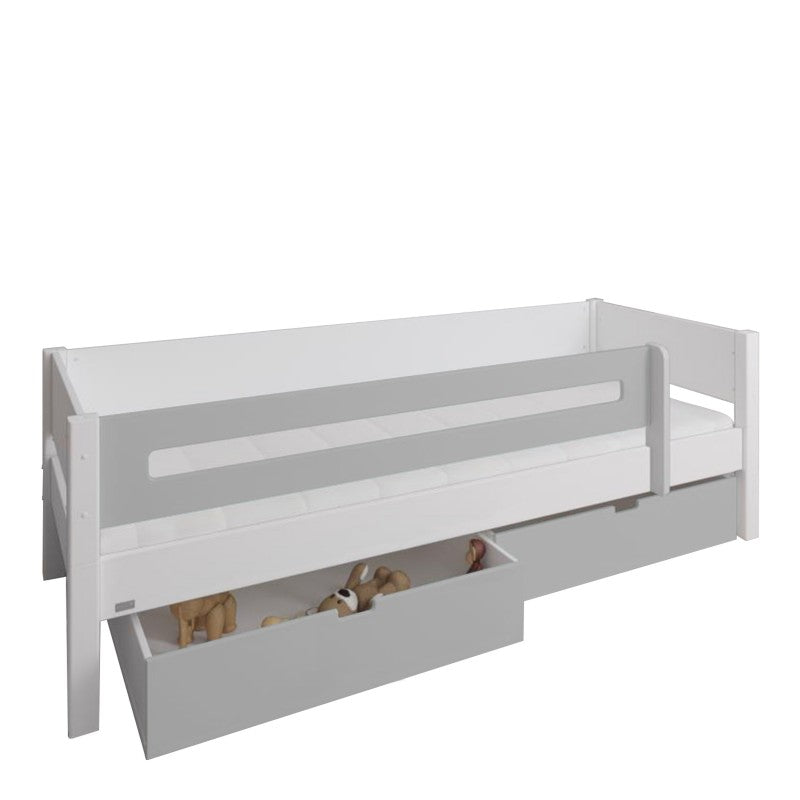Manis-h White Day Bed with Safety Rail and 2 drawers in Silver Grey
