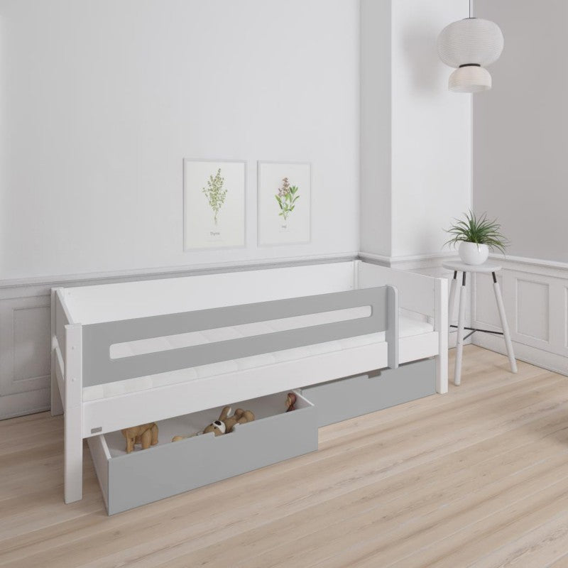 Manis-h White Day Bed with Safety Rail and 2 drawers in Silver Grey