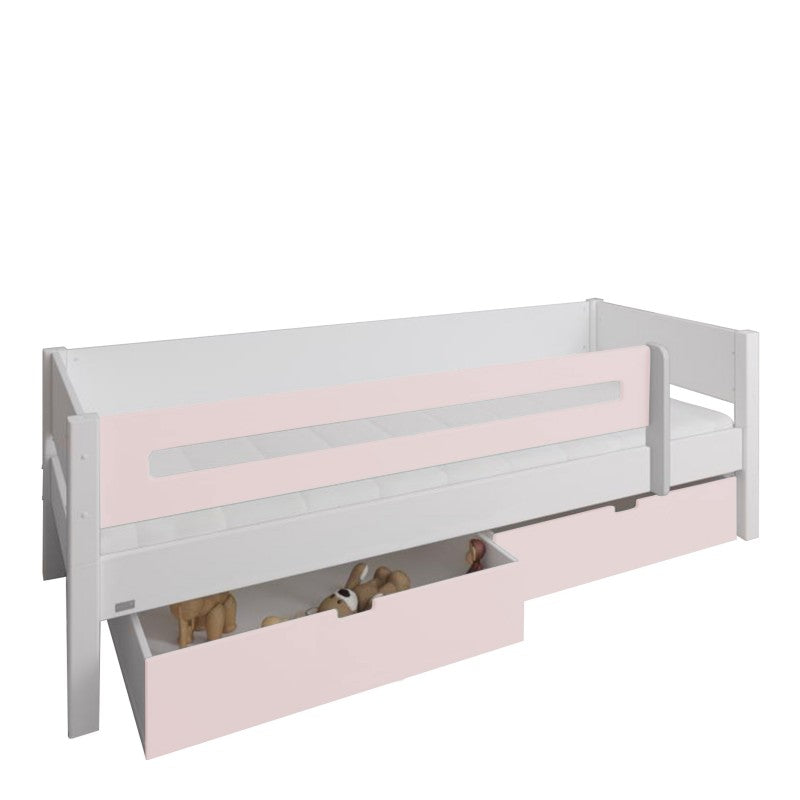 Manis-h White Day Bed with Safety Rail and 2 drawers in Light Rose