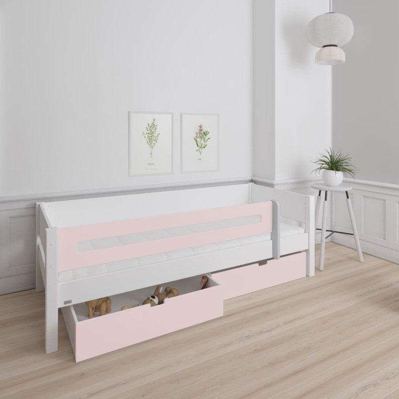 Manis-h White Day Bed with Safety Rail and 2 drawers in Light Rose