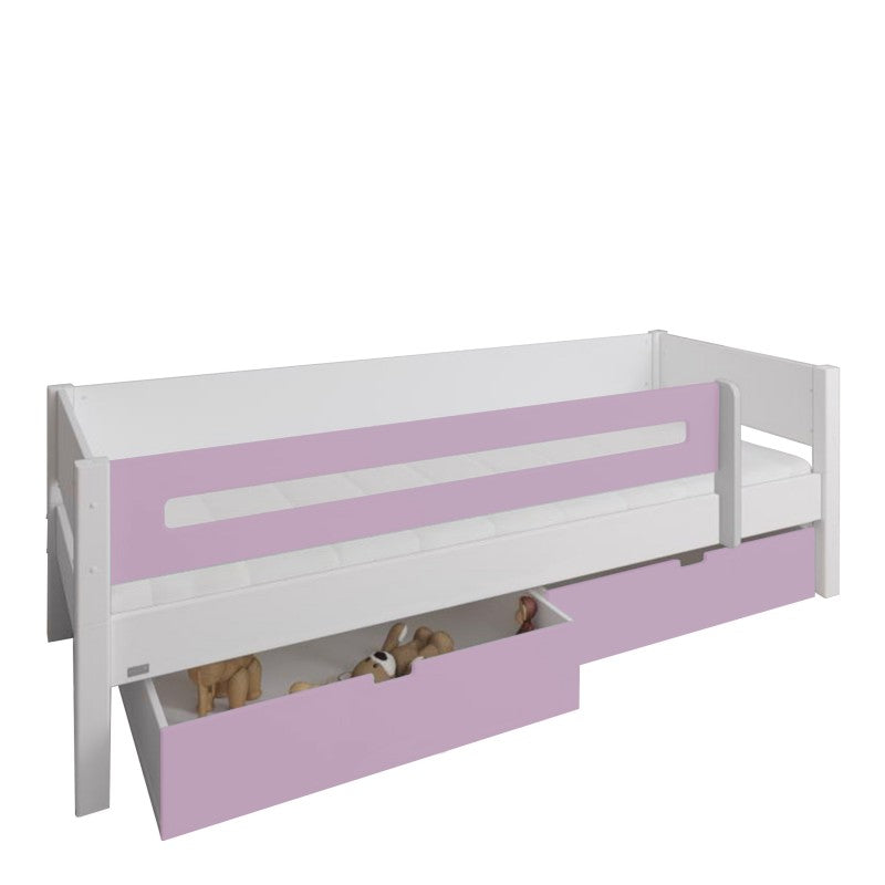 Manis-h White Day Bed with Safety Rail and 2 drawers in Dusty Rose