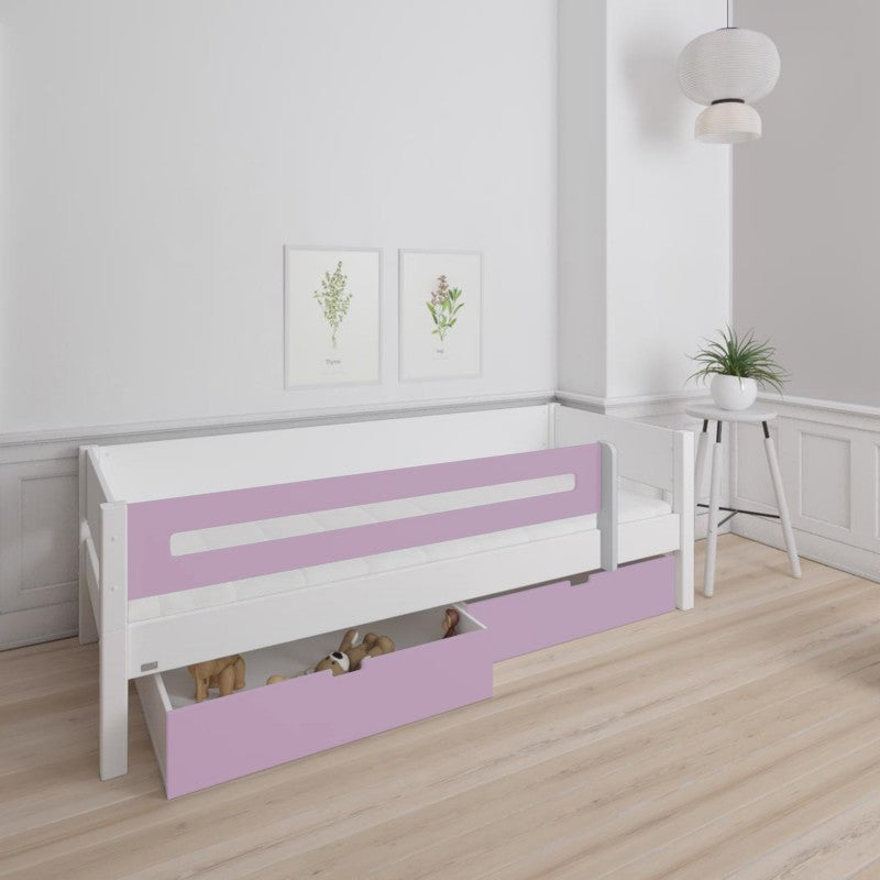 Manis-h White Day Bed with Safety Rail and 2 drawers in Dusty Rose