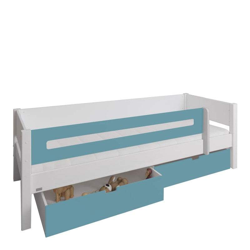 Manis-h White Day Bed with Safety Rail and 2 drawers in Petroleum