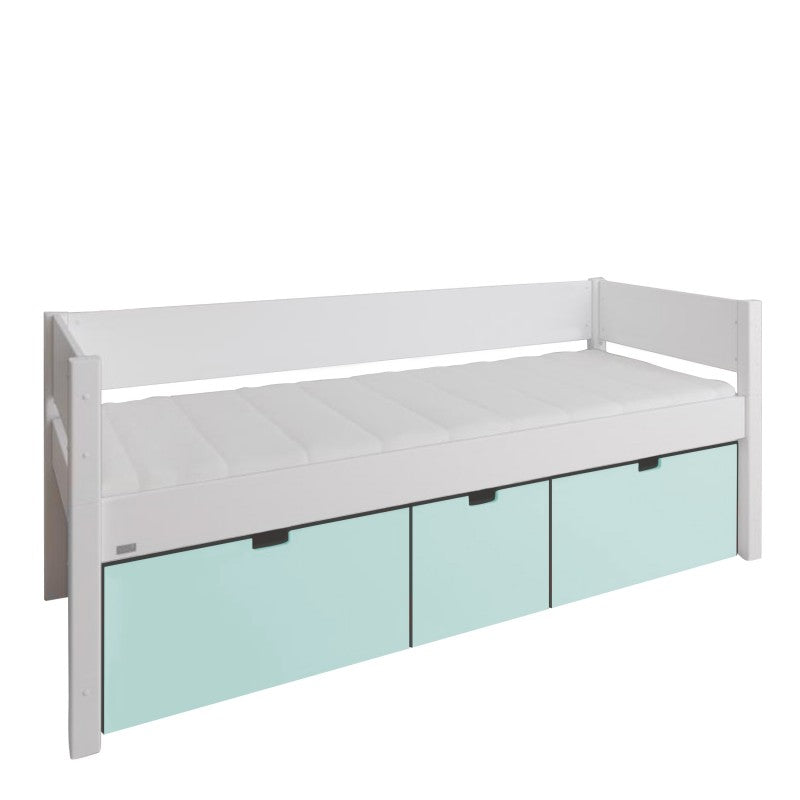 Manis-h White Day Bed including 3 deep drawers in Azur Mint