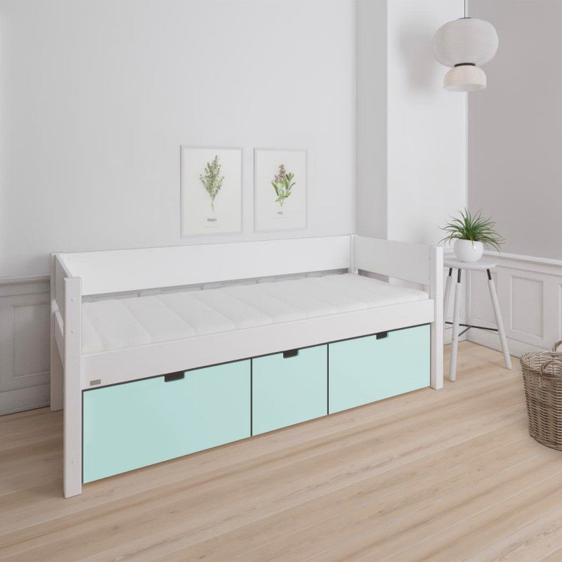 Manis-h White Day Bed including 3 deep drawers in Azur Mint