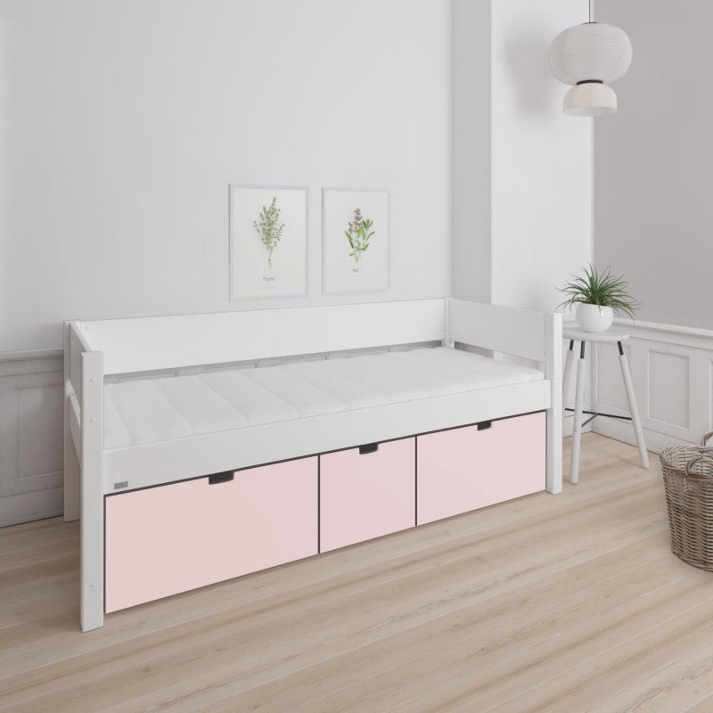 Manis-h White Day Bed including 3 deep drawers in Light Rose