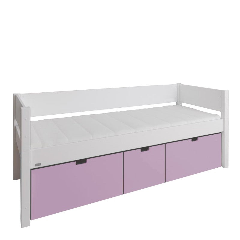 Manis-h White Day Bed including 3 deep drawers in Dusty Rose