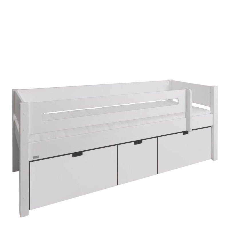 Manis-h White Day Bed with Safety Rail and 3 deep drawers in Snow White