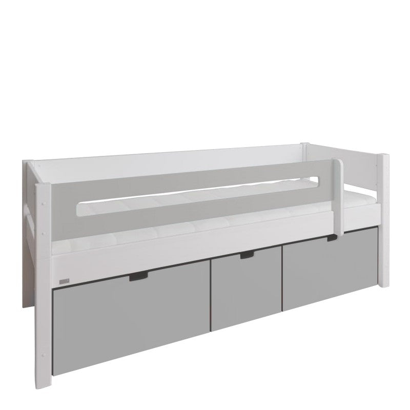 Manis-h White Day Bed with Safety Rail and 3 deep drawers in Silver Grey