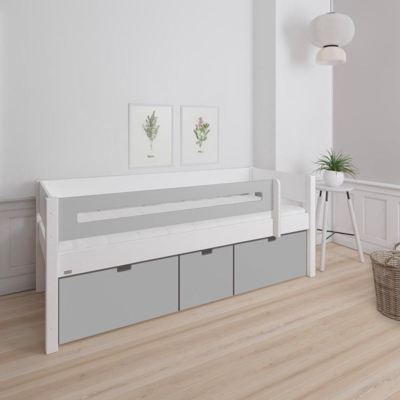 Manis-h White Day Bed with Safety Rail and 3 deep drawers in Silver Grey