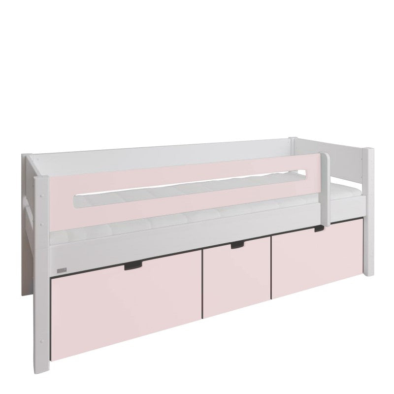 Manis-h White Day Bed with Safety Rail and 3 deep drawers in Light Rose