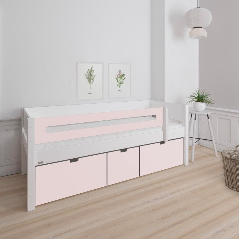 Manis-h White Day Bed with Safety Rail and 3 deep drawers in Light Rose