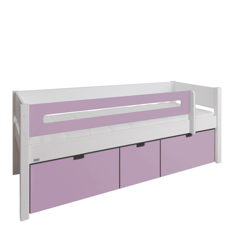 Manis-h White Day Bed with Safety Rail and 3 deep drawers in Dusty Rose
