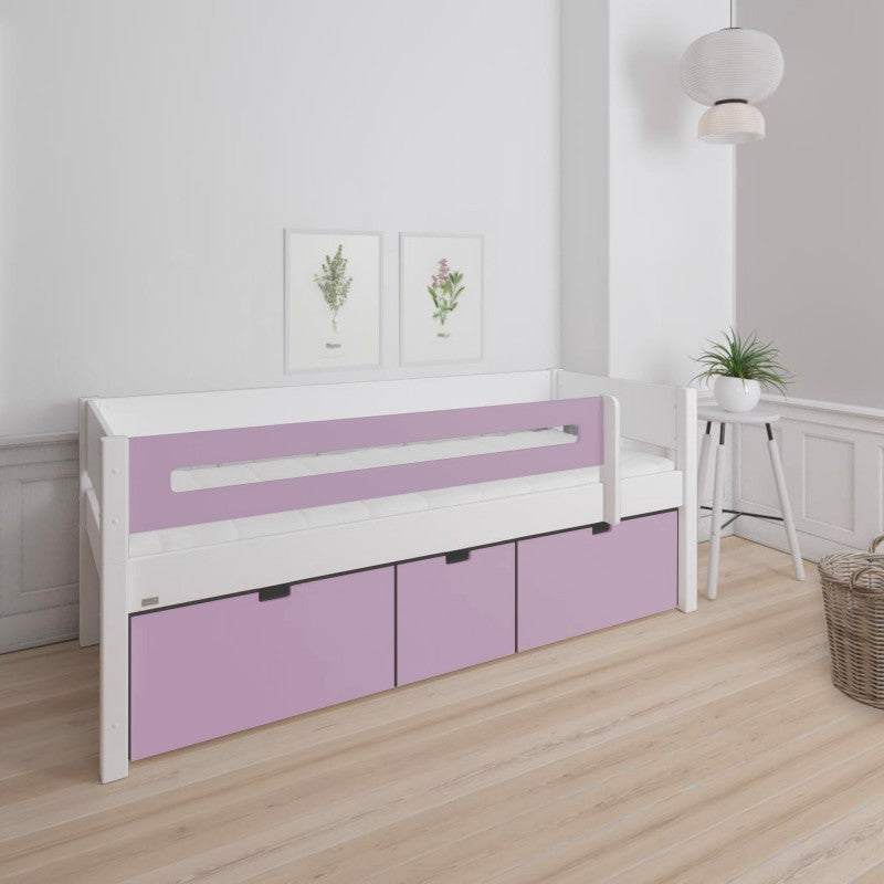 Manis-h White Day Bed with Safety Rail and 3 deep drawers in Dusty Rose