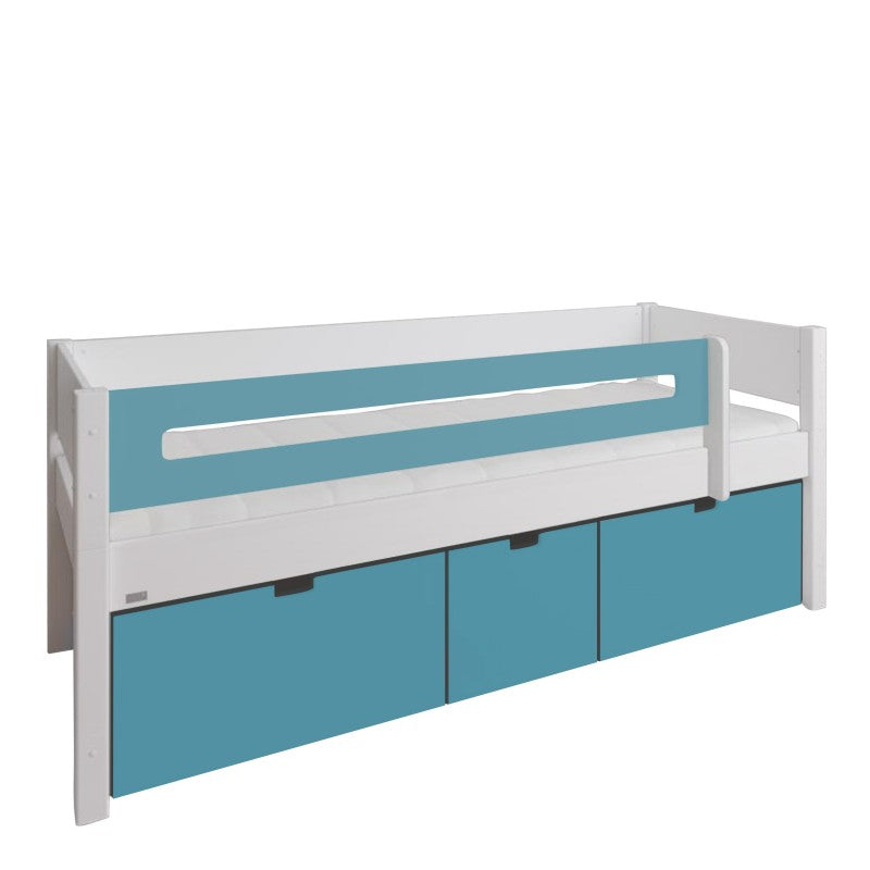 Manis-h White Day Bed with Safety Rail and 3 deep drawers in Petroleum