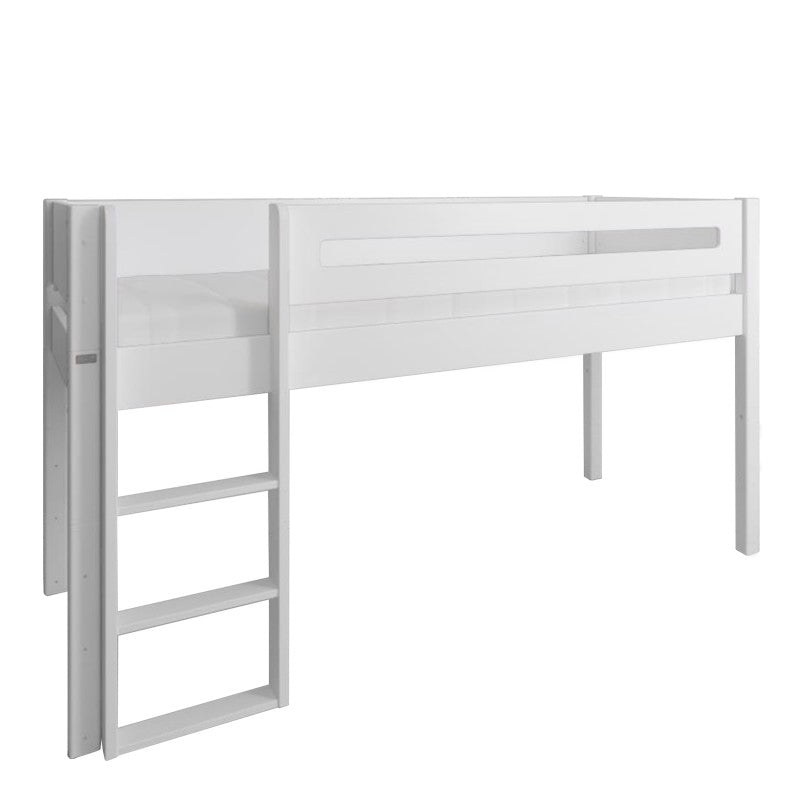Manis-h White Mid Sleeper Bed with Safety Rail in Snow White
