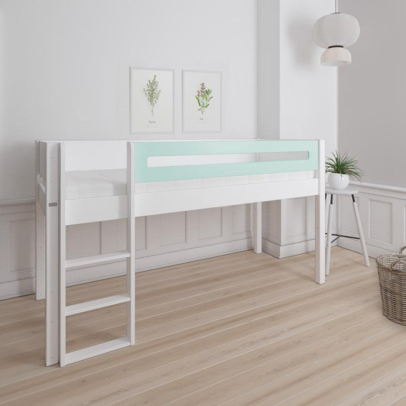 Manis-h White Mid Sleeper Bed with Safety Rail in Azur Mint