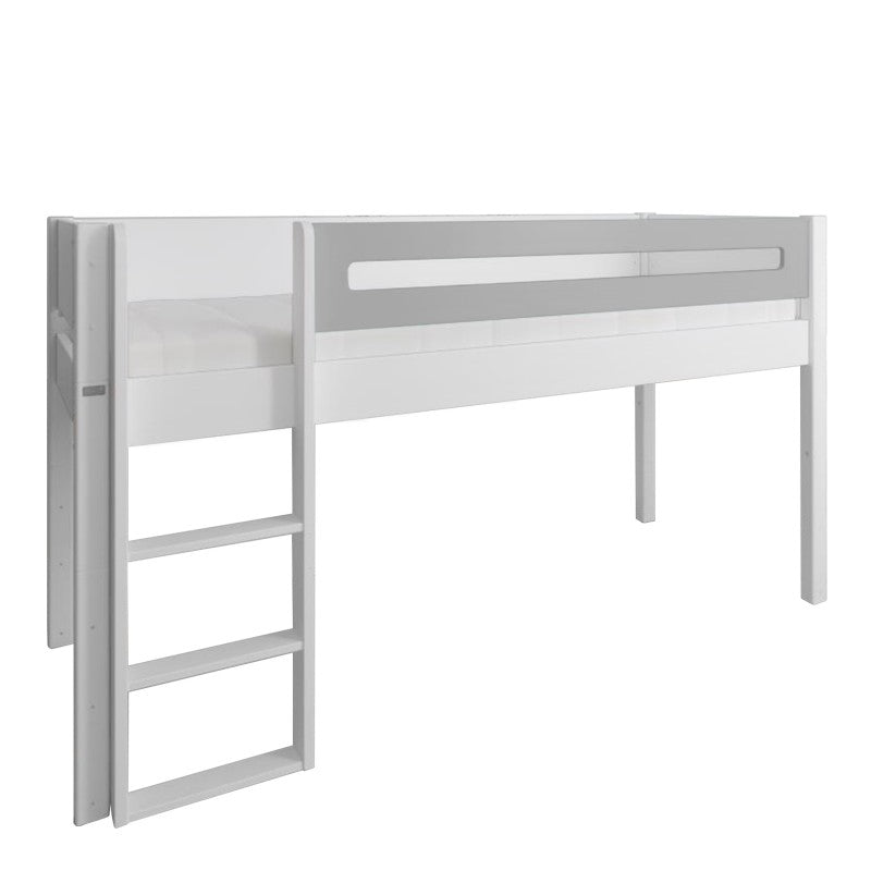 Manis-h White Mid Sleeper Bed with Safety Rail in Silver Grey