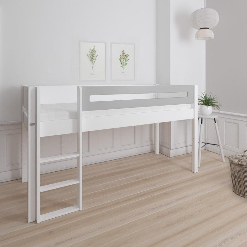 Manis-h White Mid Sleeper Bed with Safety Rail in Silver Grey