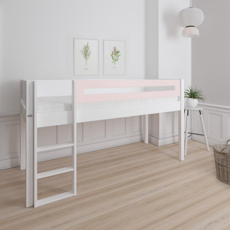 Manis-h White Mid Sleeper Bed with Safety Raill in Light Rose
