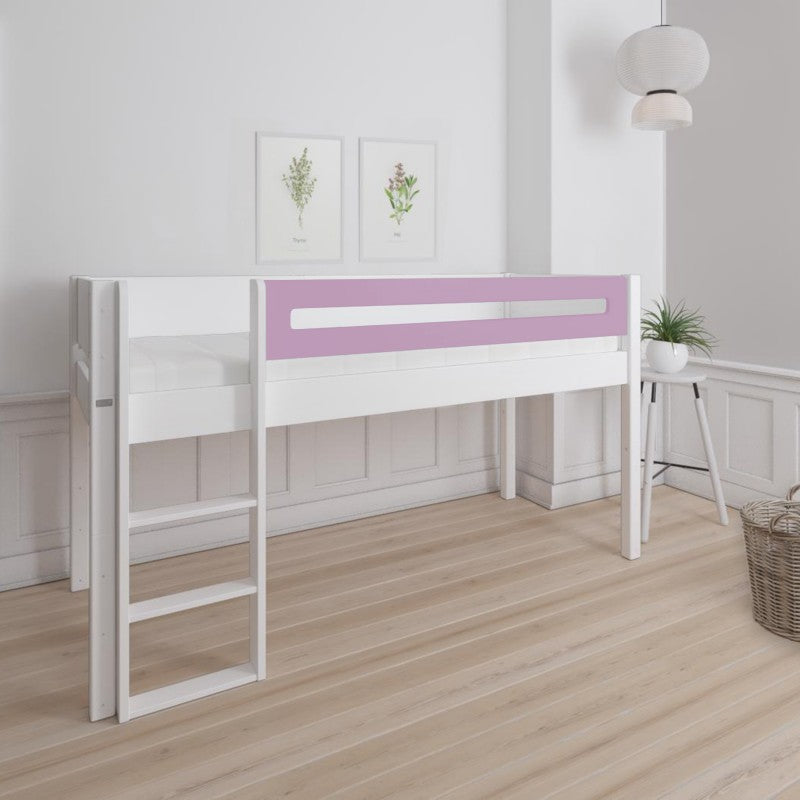 Manis-h White Mid Sleeper Bed with Safety Rail in Dusty Rose