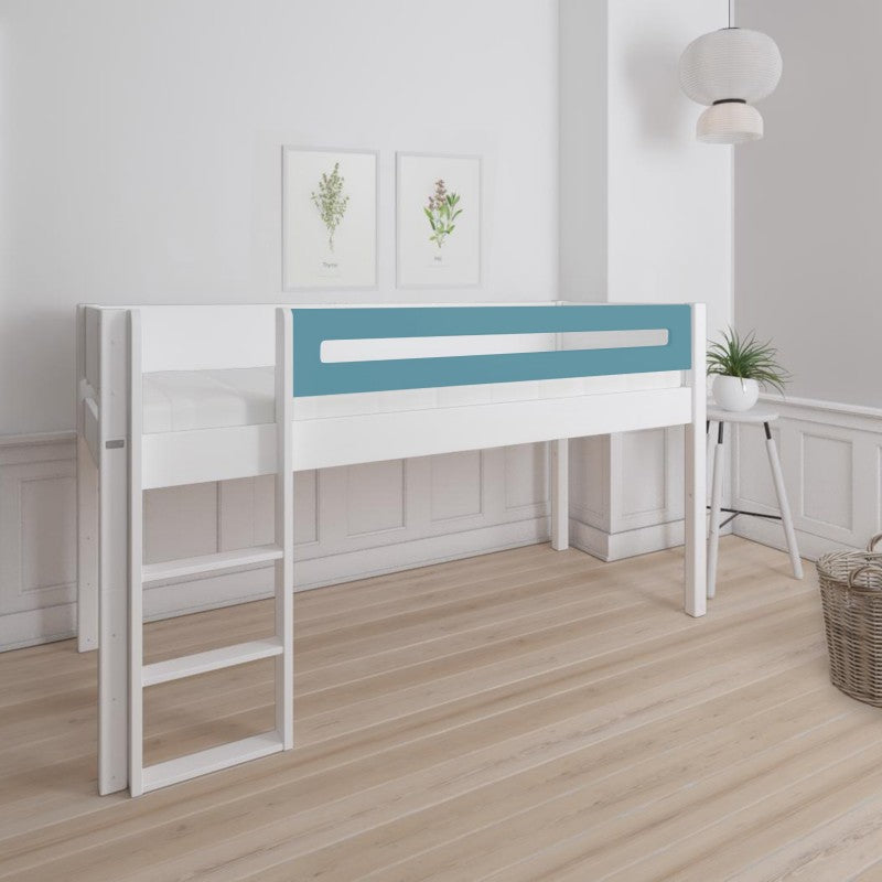 Manis-h White Mid Sleeper Bed with Safety Rail in Petroleum