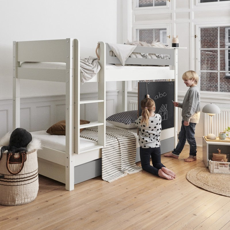 Manis-h White Bunk Bed with Safety Rail and 2 drawers in Silver Grey