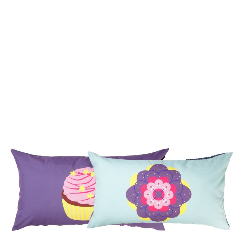 Manis-h Set of 2 Cushion Covers in a Cup cake & Flower Design