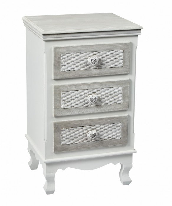 Brittany 3 Drawer Bedside White-Grey